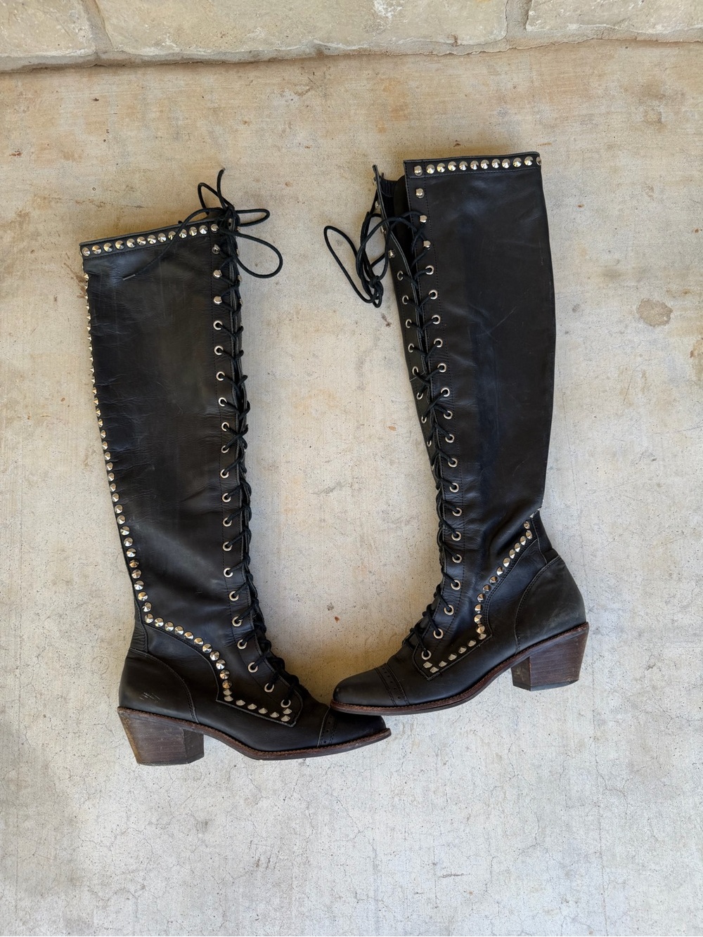 Jeffrey Campbell Sz 9 Studded Black 100% Lambs leather Joe 2 tall combat boots